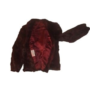 Burgundy Faux Fur Coat with Satin Lining